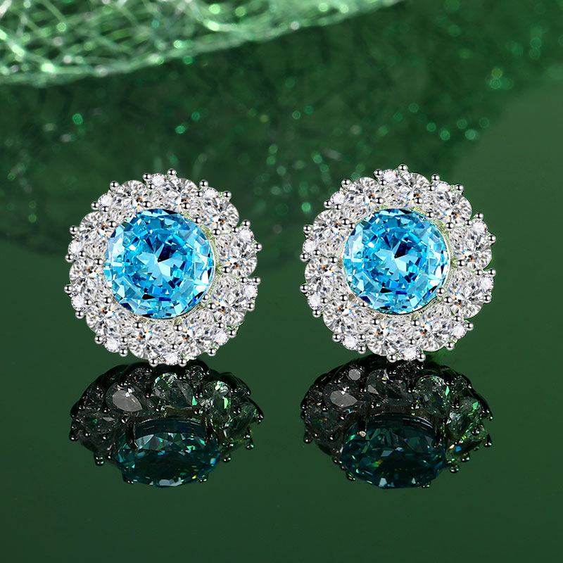 S925 Sterling Silver Aqua Blue Moissanite Jewelry Set with High Carbon Diamonds, Necklace, Earrings, and Ring for Women