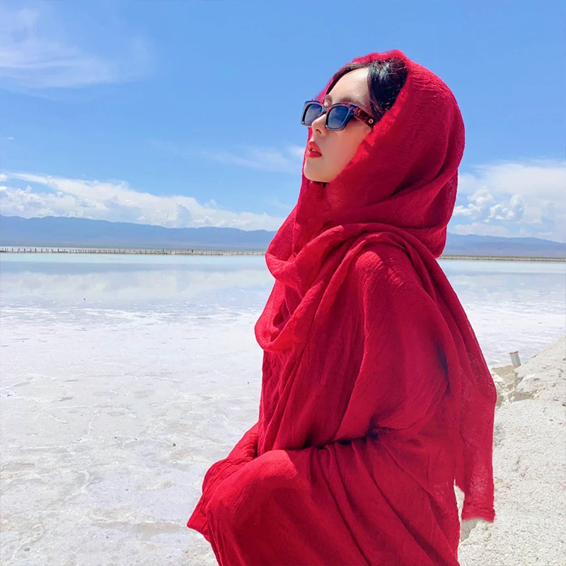 K828 Photo cotton and linen scarf desert sun protection shawl seaside travel beach Qinghai Chaka Salt Lake scarf female