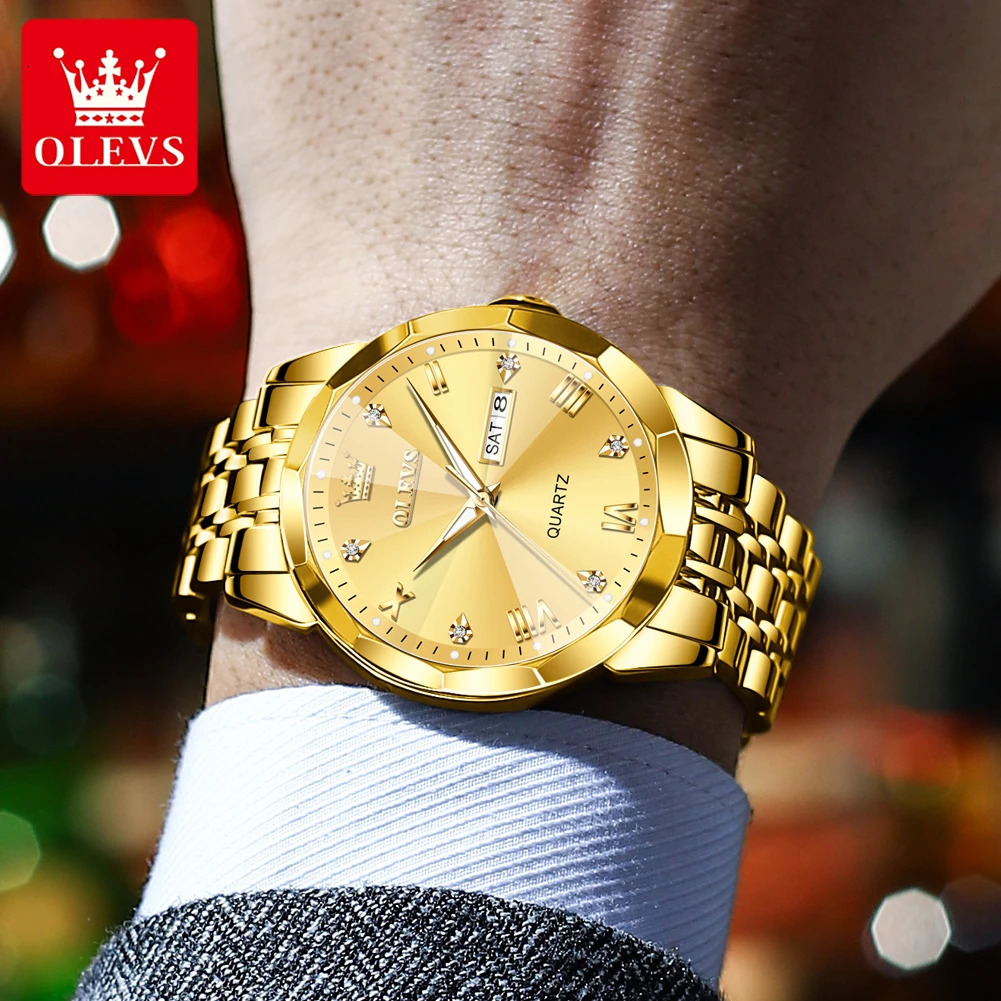 OLEVS 9931 Quartz Watch for Men Solid Stainless Steel Strap Rhombus Fashion Business Wristwatch Mens Waterproof Watches 250603