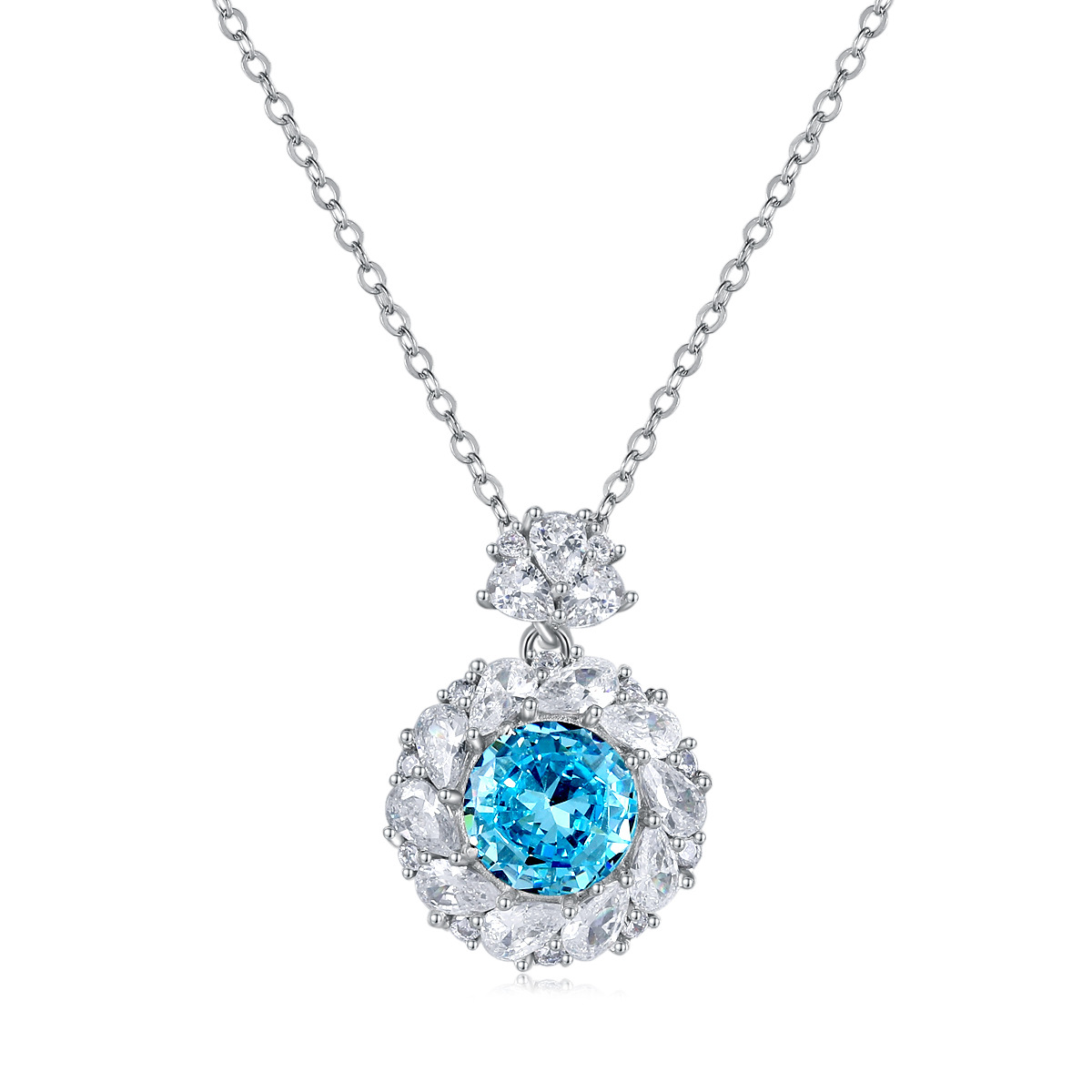S925 Sterling Silver Aqua Blue Moissanite Jewelry Set with High Carbon Diamonds, Necklace, Earrings, and Ring for Women
