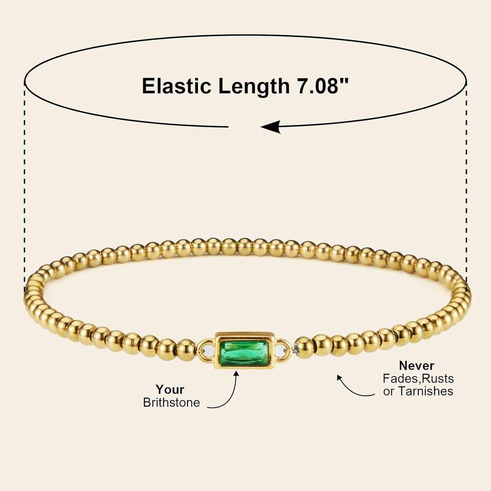 14K gold-plated birthstone bracelet, suitable women teenage girls, stackable exquisite jewelry, non color changing blue-green emerald, fashionable fri