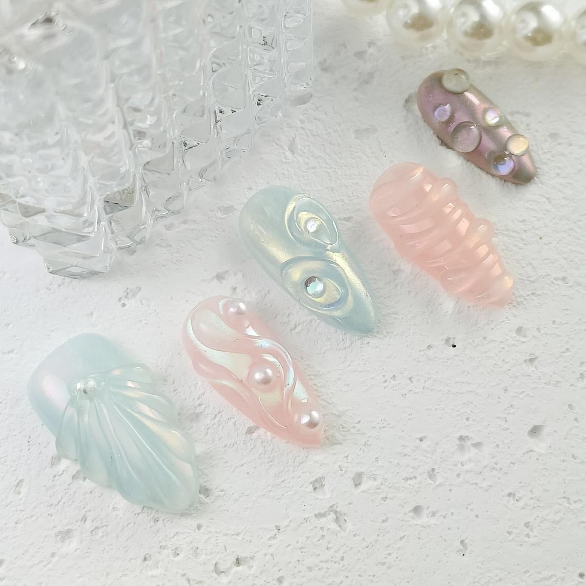10pcs Handrawn 3D Handmade Press-on nails Medium Almond Nails Bundle Spring Summer Colorful Fake nails Finished nail stickers Free storage box jelly g