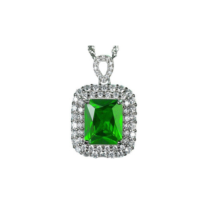 Luxurious Green Gemstone Pendant Necklace with Full Diamond Detailing, Crafted in S925 Silver, Stylish and Elegant Jewelry for Women, Perfect for Any 
