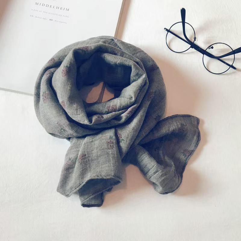 T799 autumn thin printed strawberry scarf Korean scarf cotton and linen neck scarf