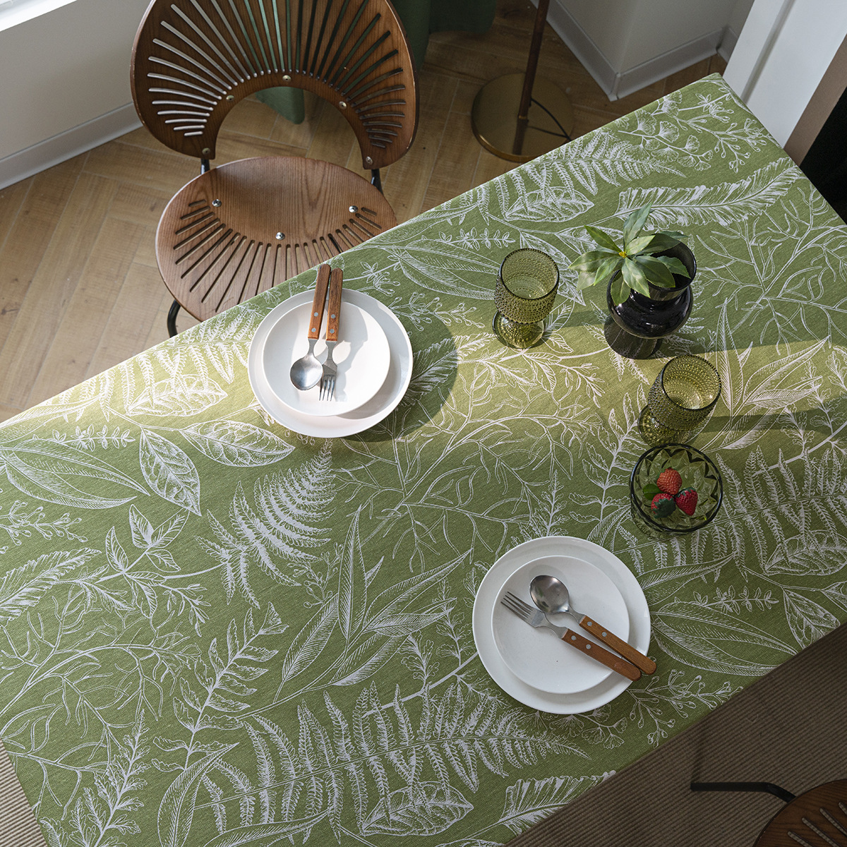 B380 Tablecloth Green Leaf Sketch Tablecloth American Style Rectangular Fabric Factory Direct Supply