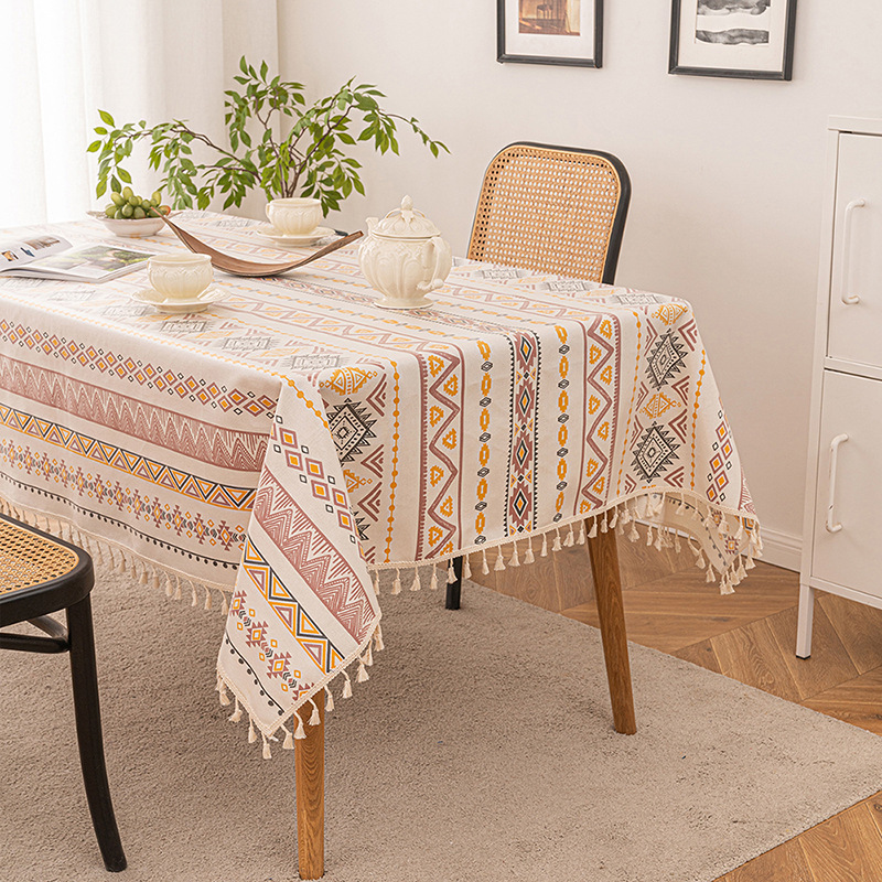 DH046 Bohemian wash-free cotton and linen tablecloth rectangular waterproof and oil-proof cross-border tea table cloth homestay tassel tablecloth