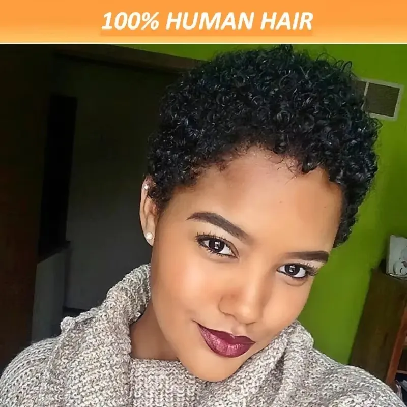 100% Human Hair Wig Pixie Cut Short Bob Wigs 13x4 Lace Curly For Black Women Frontal Wig High Quality Brazilian Pixie Human Hair Glueless Pre Plucked 