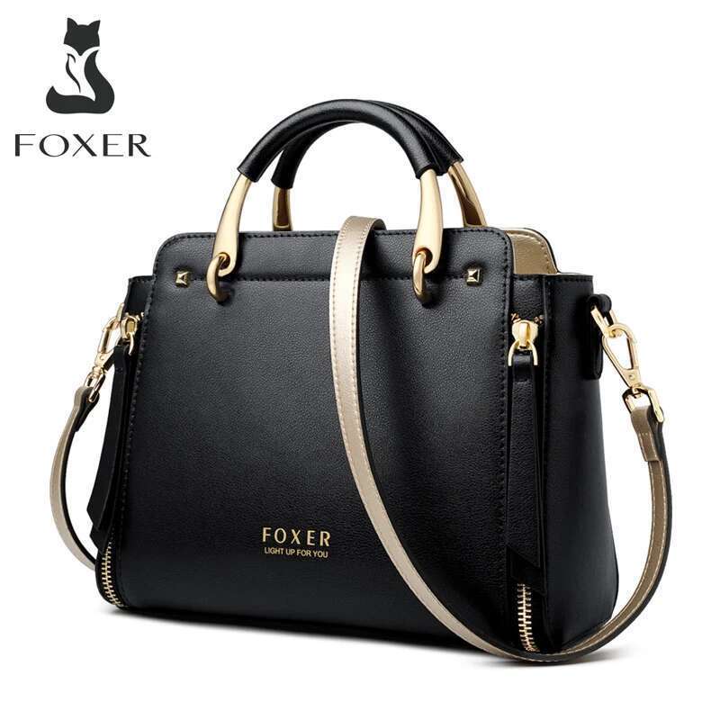 FOXER Women Crossbody Shoulder Female Split Leather Top-Handle Bag Large Capacity Handbag Stylish Messenger Simple Chic Tote