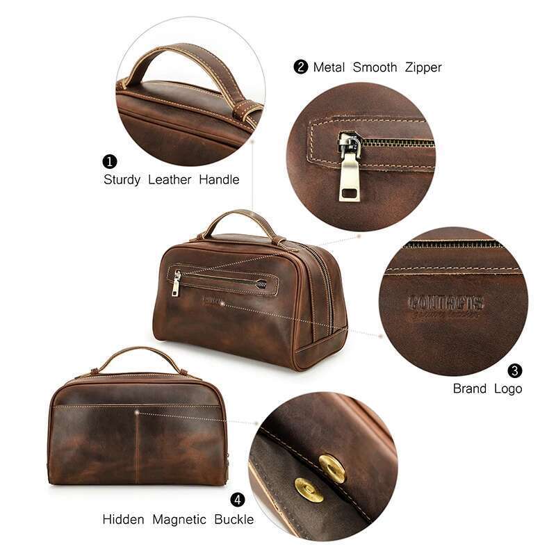 Designer Bag CONTACT S Genuine Leather Cosmetic For Men Travel Portable Toiletries Large Storage Bag Man Makeup Organizer Wash Pouch