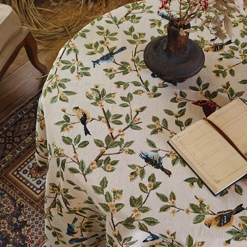 A663 American country retro tablecloth cotton linen style jacquard fabric flower and bird table cloth thickened coffee table cloth TV cabinet cover