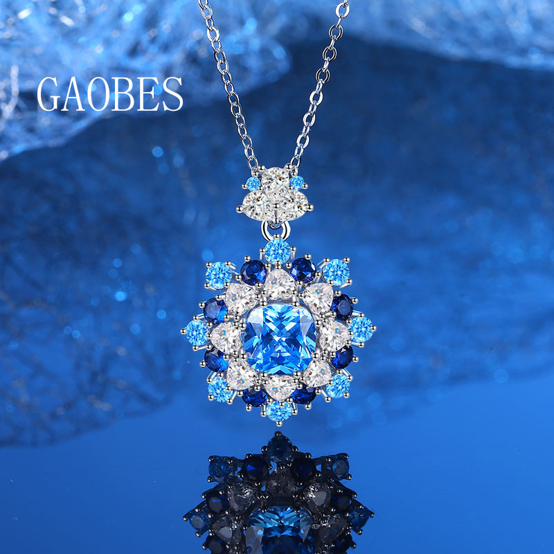 Luxury S925 Sterling Silver Jewelry Set with High Carbon Blue Diamonds, Necklace, Earrings, Bracelet, and Adjustable Ring for Women