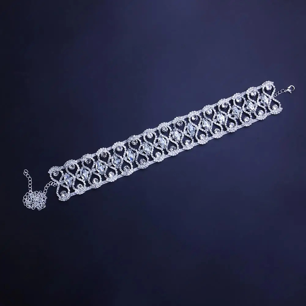 Statement Silver Color Big Crystal Stone Necklace Choker for Women INS Fashion Bling Rhinestone Bib Collar Necklace Jewelry 250519