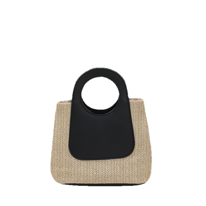 Summer spliced grass large capacity handmade woven trend bag, simple and fashionable handbag designer women's shoulder bag