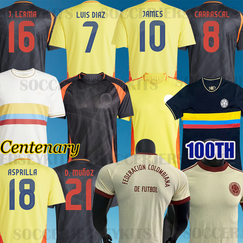2024 Collection Colombia 2024 Centenary Soccer Jerseys 2025 1990 Valderrama Retro 24 25 JAMES 100 years football shirt men kids white kit Camiseta de futbol maillot