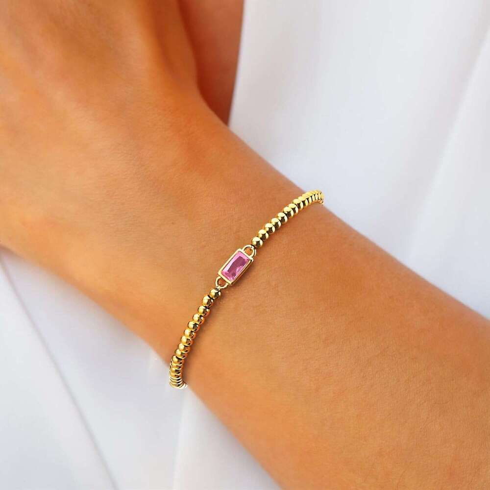 14K gold-plated birthstone bracelet, suitable women teenage girls, stackable exquisite jewelry, non color changing blue-green emerald, fashionable fri