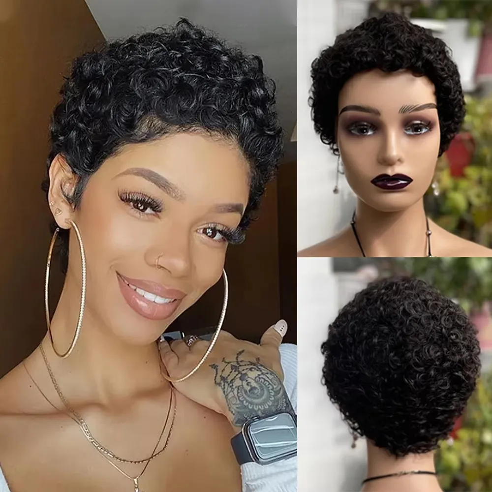 100% Human Hair Wig Pixie Cut Short Bob Wigs 13x4 Lace Curly For Black Women Frontal Wig High Quality Brazilian Pixie Human Hair Glueless Pre Plucked 