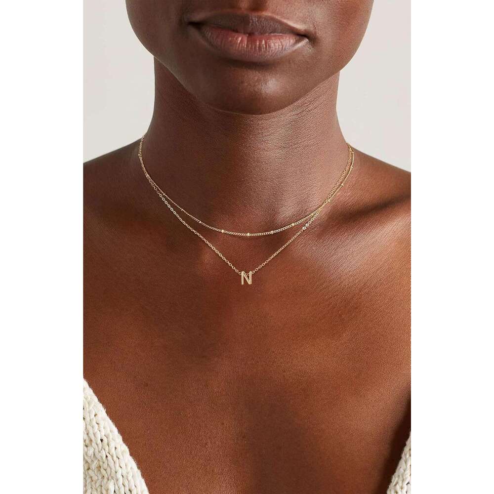 Golden Necklace, 14k Gold Plated A-Z Small Initial Layered Personalized Letter Combination Exquisite Name Pendant Necklace Women's Jewelry Fashio