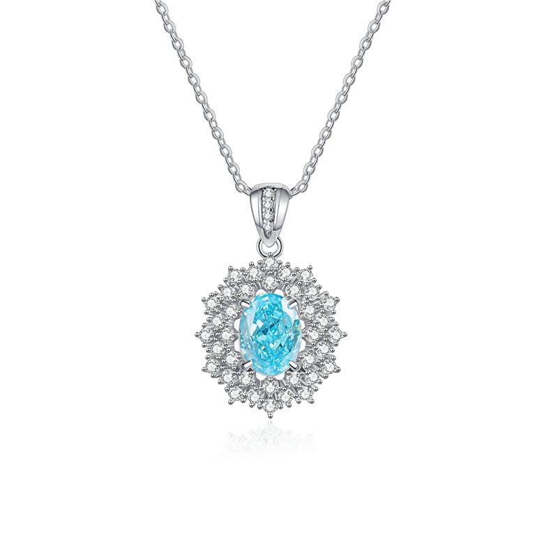 925 Sterling Silver Aqua Blue Moissanite Jewelry Set with Necklace, Earrings, and Ring, High Carbon Diamonds for Women