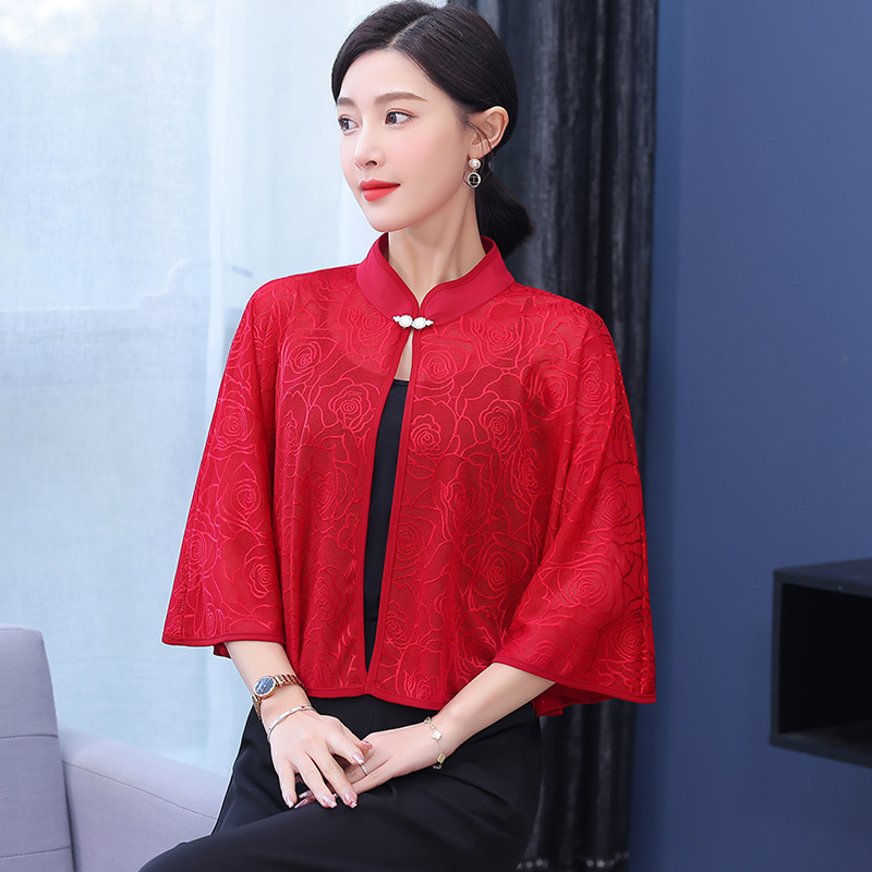 K822 New Rose all-match shawl with skirt cheongsam suspender skirt wear sun protection cape stand collar summer