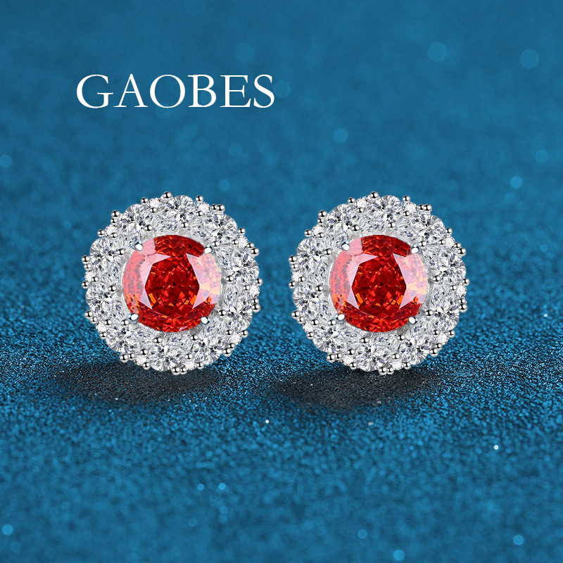 Luxury S925 Sterling Silver Halo Earrings with Green, Yellow, and Red Gemstones, Elegant Studs for Women