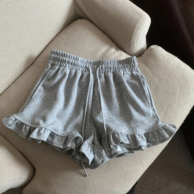 MEXZT Streetwear Black Shorts Women Fashion Ruffles Wide Leg Shorts Summer Korean High Waist Baggy Casual Sports Short Pants 250523