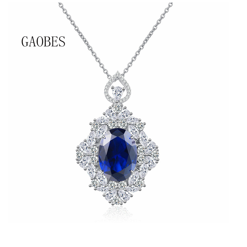 High-End 925 Sterling Silver Sapphire and Diamond Pendant Necklace for Women, Fashion Luxury Jewelry Accessory