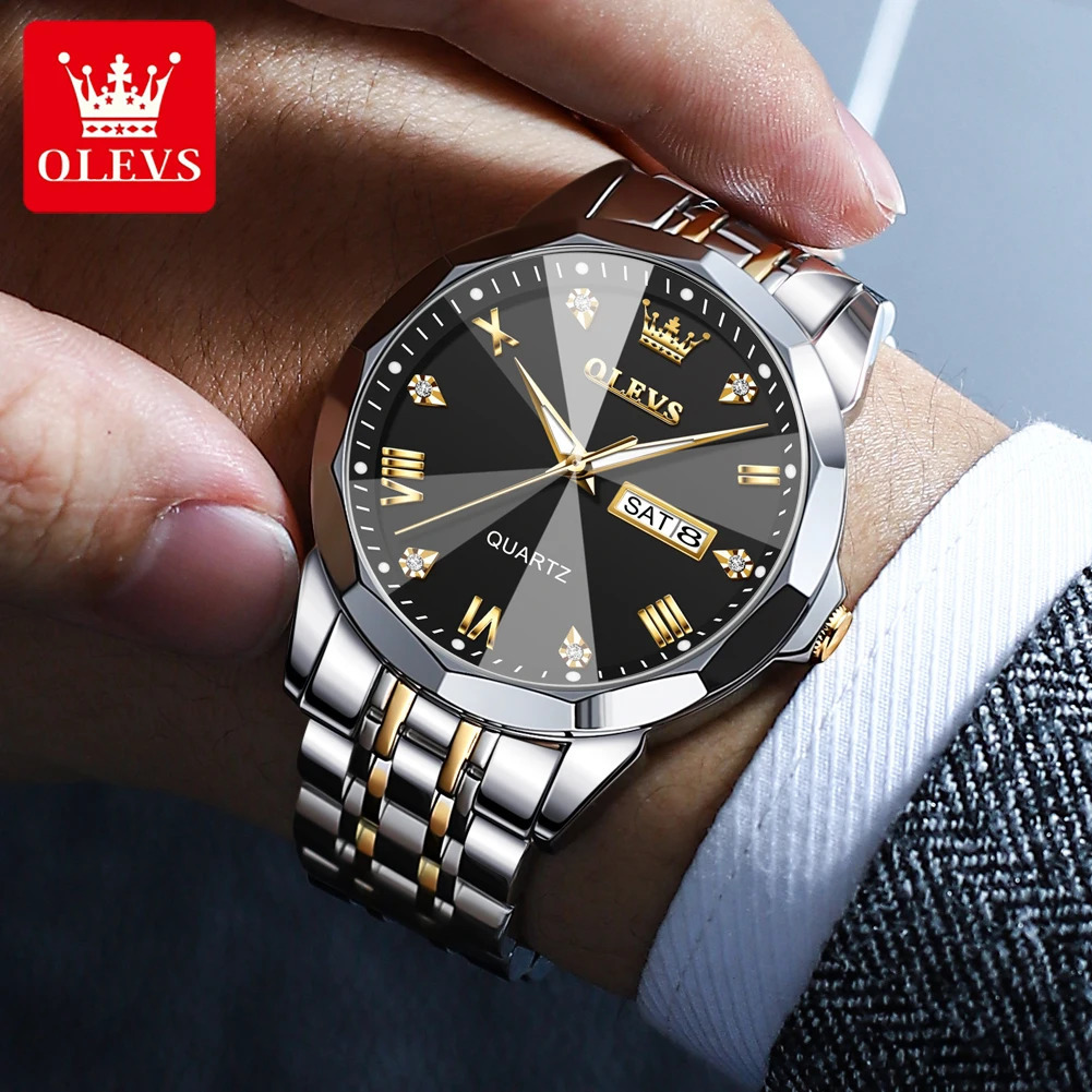 OLEVS 9931 Quartz Watch for Men Solid Stainless Steel Strap Rhombus Fashion Business Wristwatch Mens Waterproof Watches 250603