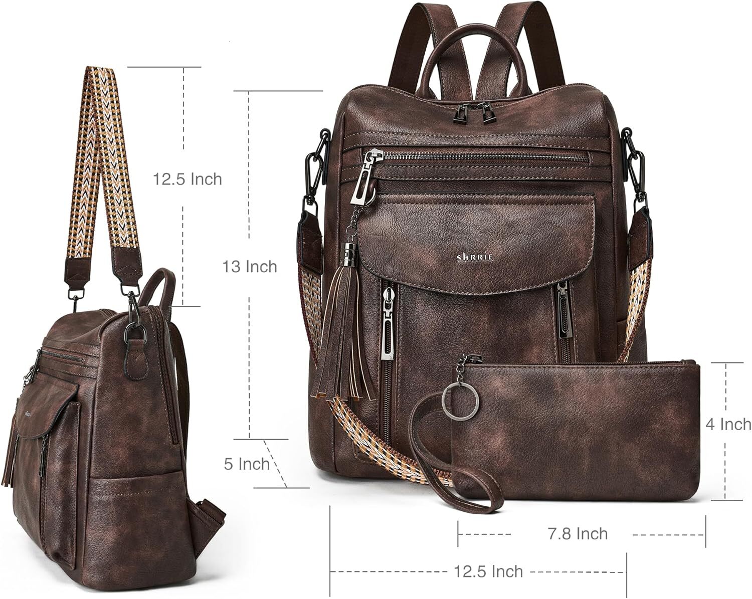 Shrrie Women's Fashion Leather Wallet Designer Shoulder Bag, 1-3 Two tone Coffee, Travel Backpack