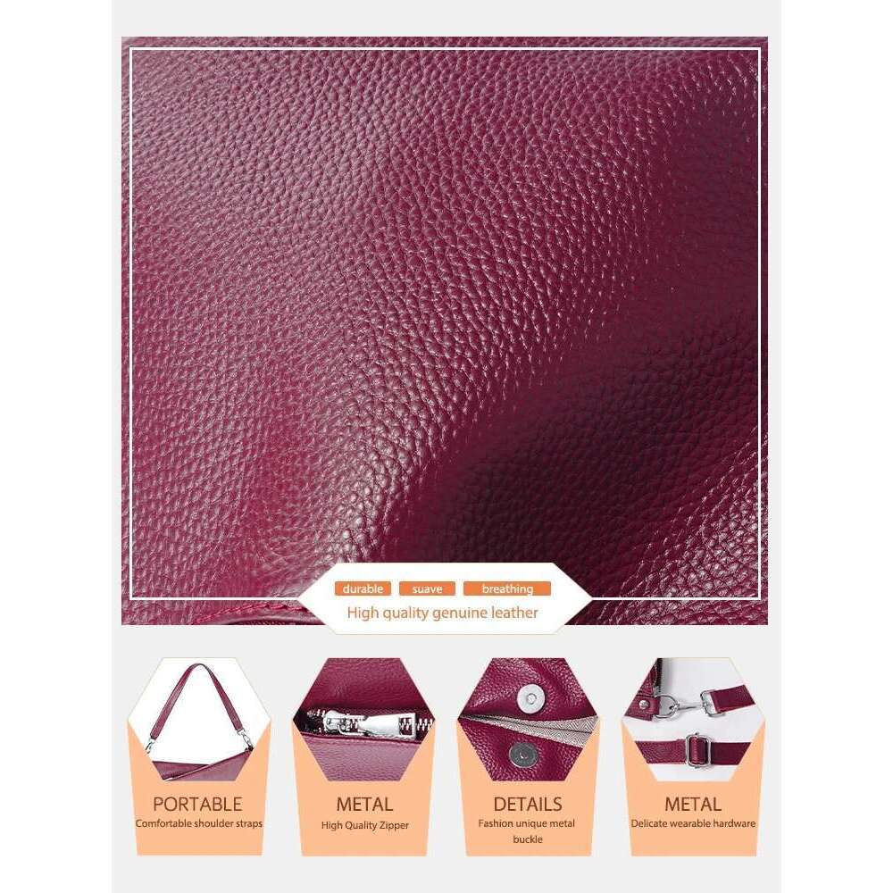 Zency Purple Women's Genuine Leather Handbag Purse Shoulder Designer Tote Shopper Bag Large Capacity Crossbody