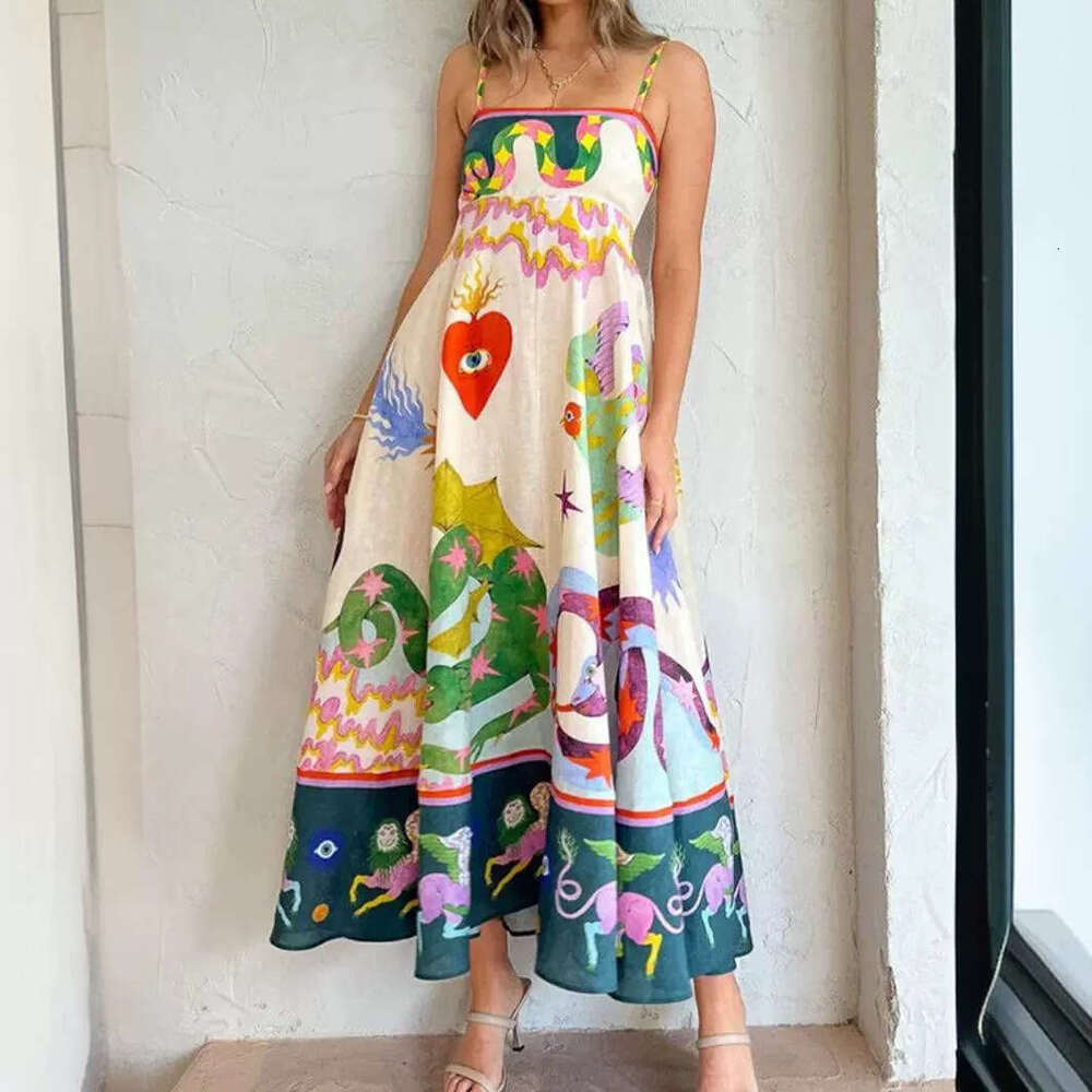 Maxi Dress Summer Women S Wear New Style Elegant High Waist Printed Strap Casual Fashion Dress Floral Dress