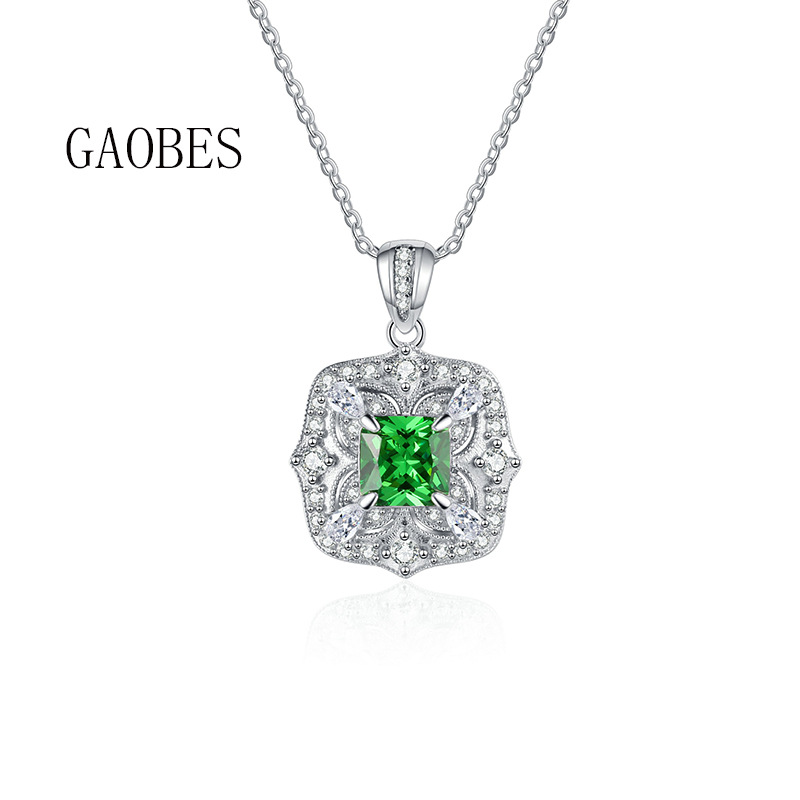 925 Sterling Silver Pendant Necklace with Purple, Red, and Green Gemstones, 6x6mm Multi-Colored Gemstone for Women, Stylish Fashion Jewelry
