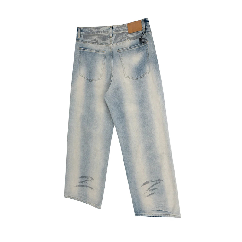 Vintage Cleanfit Damaged Hole Blue Baggy Jeans Pants for Men and Women Washed Casual Wide Leg Loose Denim Trousers Oversized