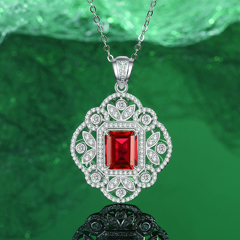 925 Sterling Silver Multi-Color Gemstone Necklace with Emerald, Ruby, and Sapphire Pendants for Women, Vintage-Inspired Luxury Jewelry