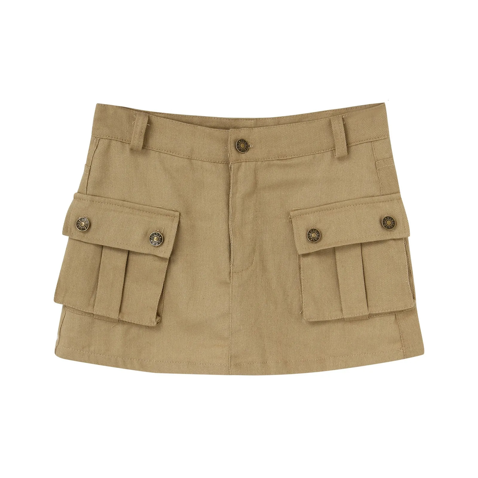 Korean Y2k Women Fashion Street Flap Pocket Cargo Skirt Sexy Girl Solid Metal Buckle Short 2024 Streetwear 250516Z