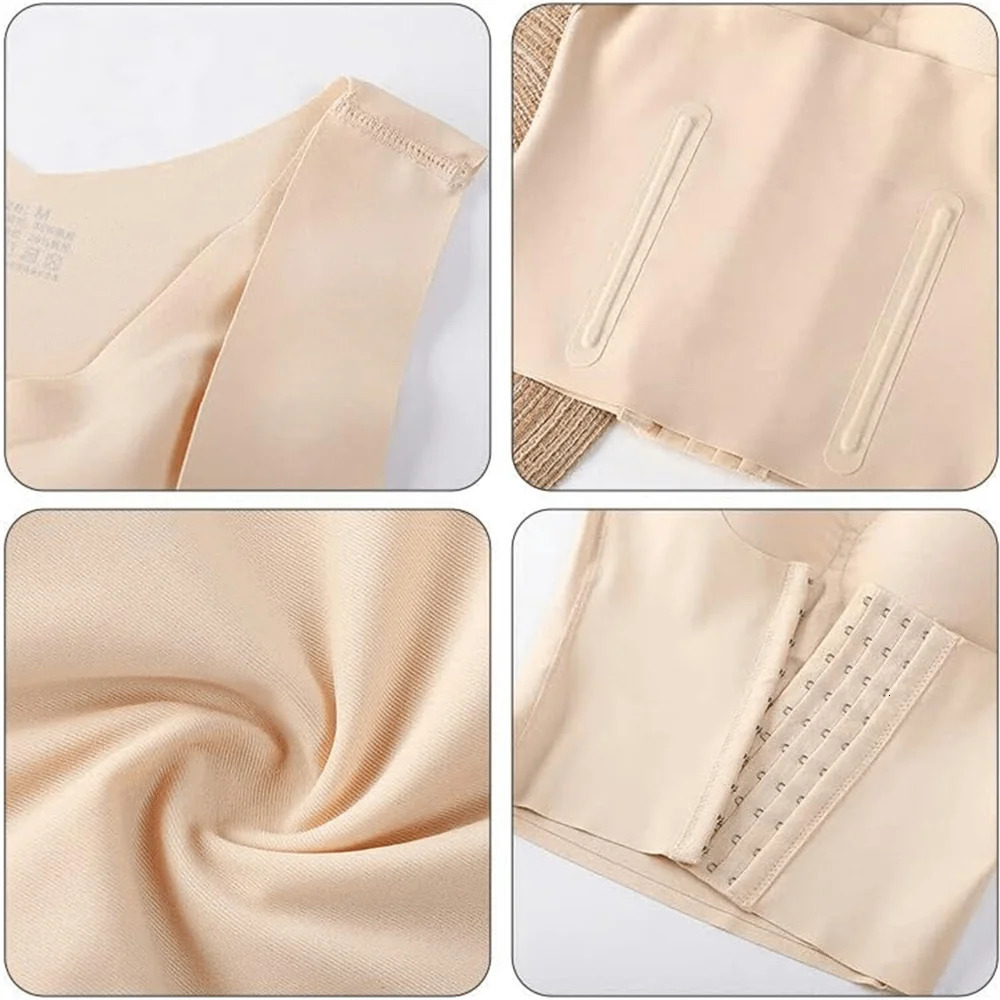 Women's 3-in-1 button-down bra style clothing posture correction weight loss cross-back underwear abdominal sleeveless T-shirt250603