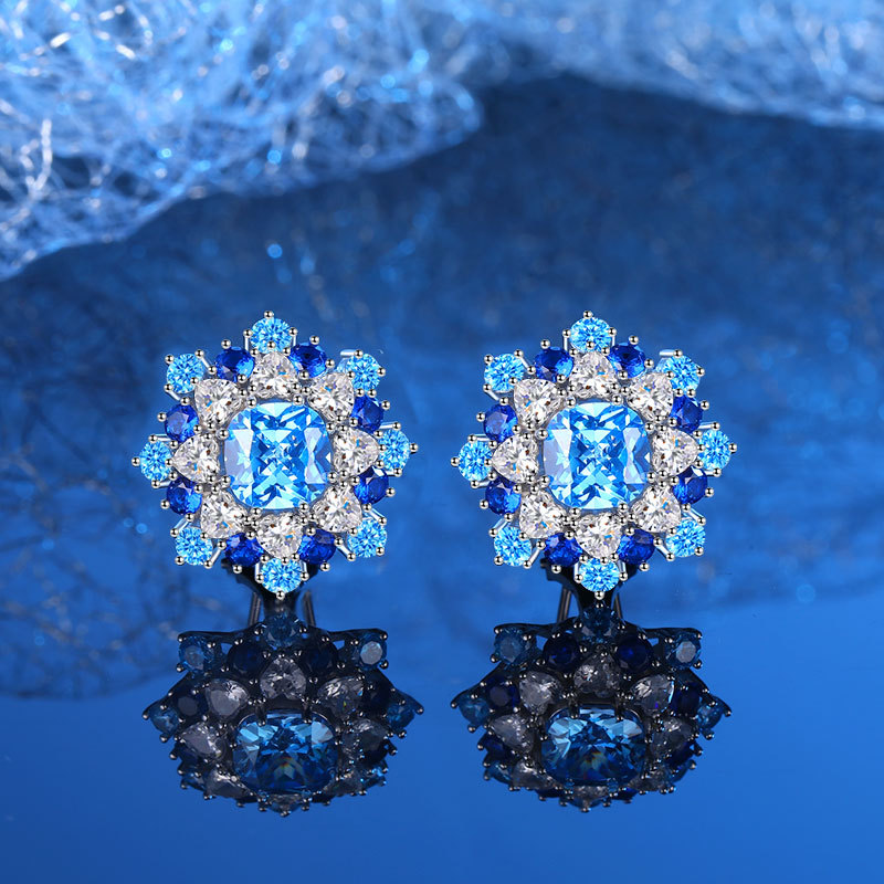 Luxury S925 Sterling Silver Jewelry Set with High Carbon Blue Diamonds, Necklace, Earrings, Bracelet, and Adjustable Ring for Women