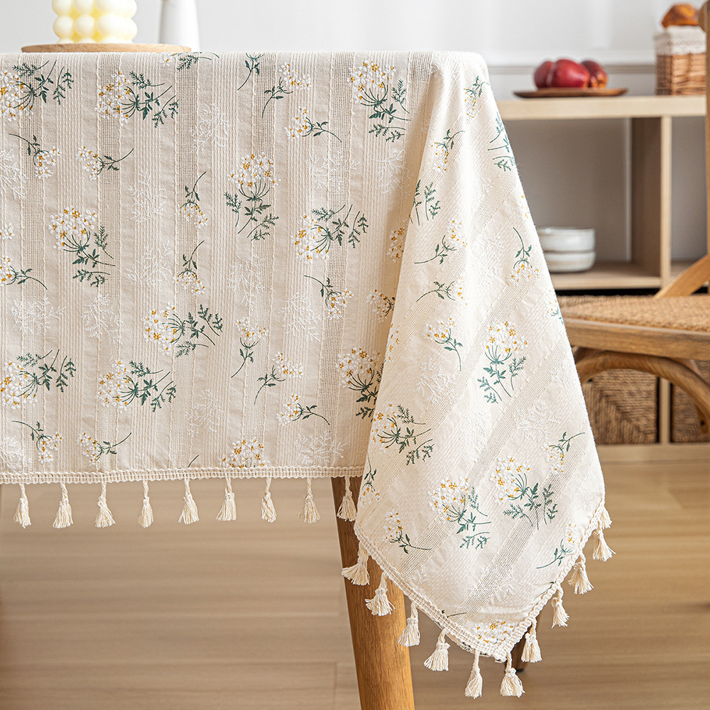 B378 Small Fresh Cotton and Linen Tablecloth Small Daisy Pastoral Student Dormitory White Dust-proof Non-slip Decorative Cloth Coffee Table Cover