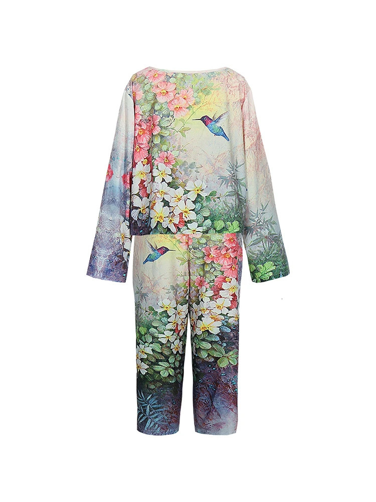 Plus Size Womens 2025 Spring Casual Suit Set Big Floral Print Long Choice in 250513Z