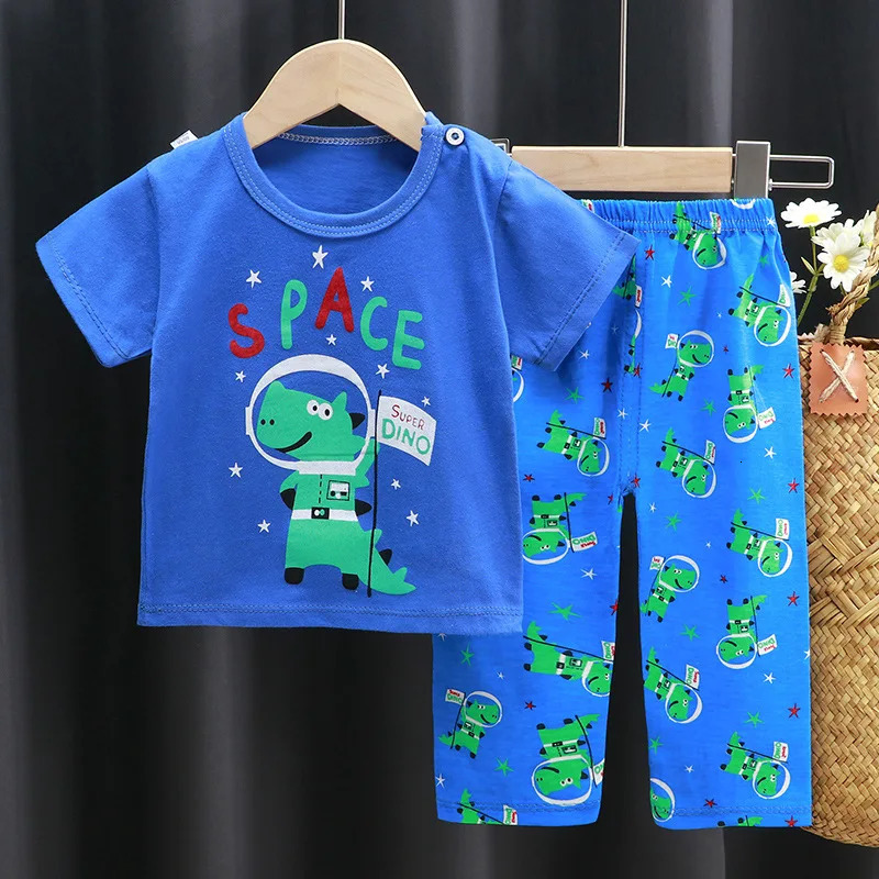 Kids Boys Girls Summer Clothing Sets Children Cute Cartoon Print Short Sleeve TShirt Tops with Long Pant Baby Pajamas 250517z