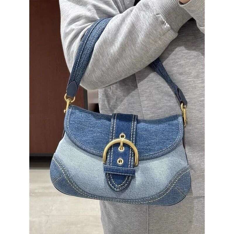 Cowboy Underarm for Women 2025 Summer New Style High end Splicing Canvas Pea Single Shoulder French Stick Bag