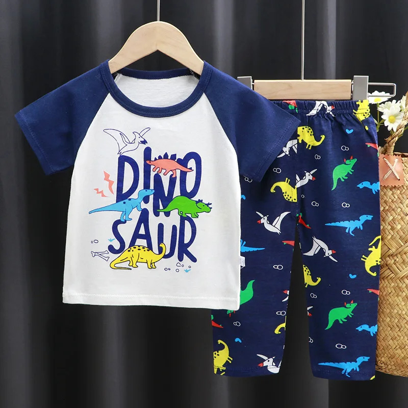 Kids Boys Girls Summer Clothing Sets Children Cute Cartoon Print Short Sleeve TShirt Tops with Long Pant Baby Pajamas 250517z