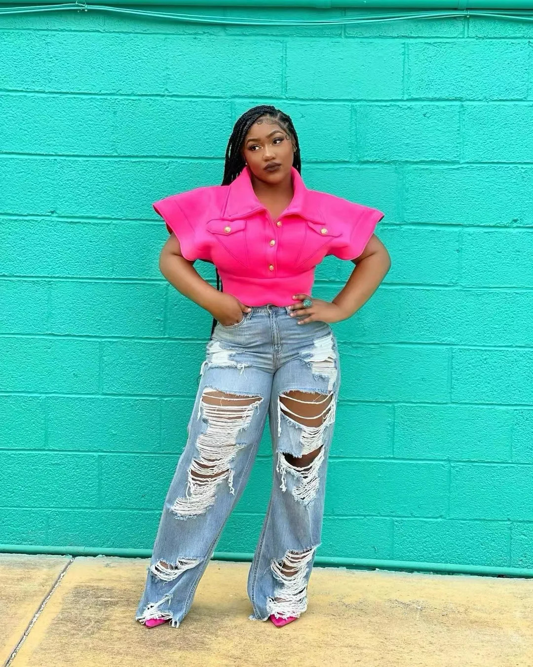 Jeans Women Long Pants Elegant Splice Denim Pant Slim Fit Sexy Hole High Waist Button Pocket Straight Trousers Summer Z260313