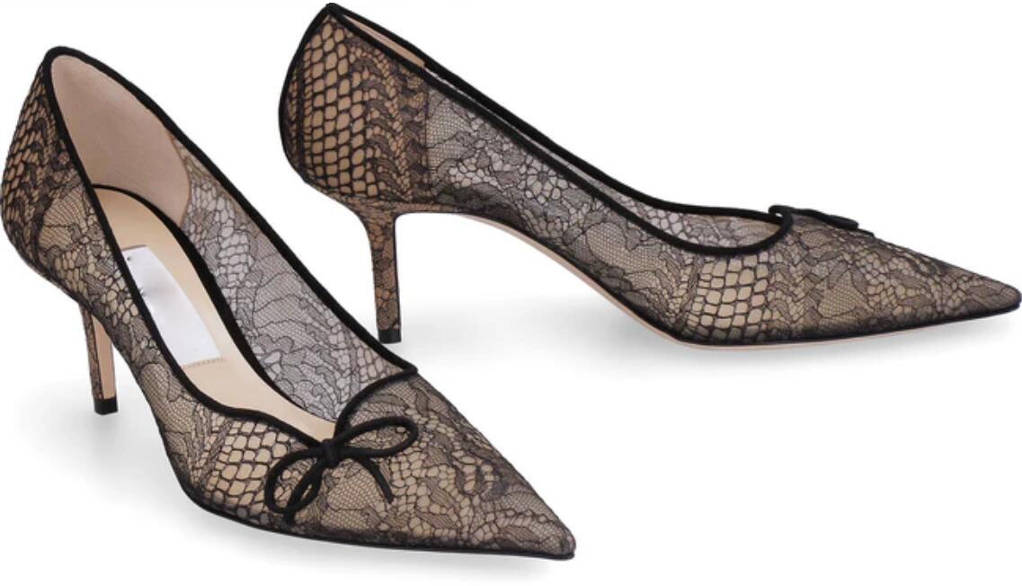 25 designer Butterfly Heel Shoes Elegant Pointed Toe Cibelle black lace and glitter fabric pumpsMesh Dress Shoes with Butterfly Accents - EU 35-42