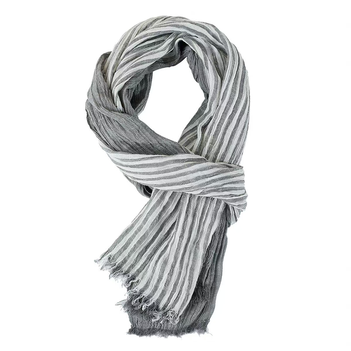 T795 scarf spring and summer pinstripe scarf navy blue color matching yarn-dyed thin casual men's scarf