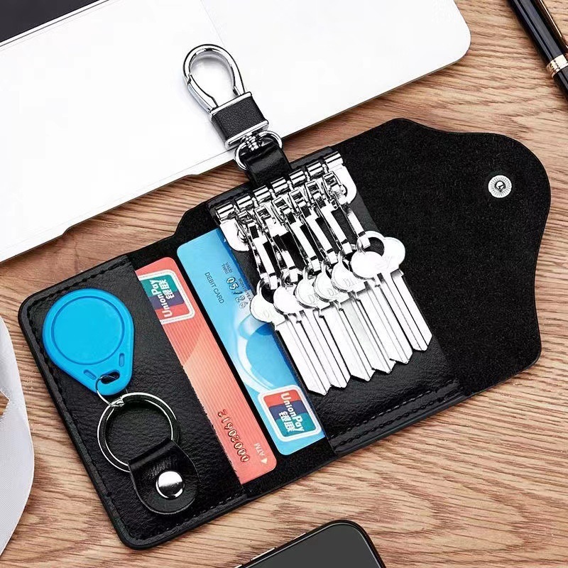 Men's leather key bag, large capacity multifunctional waist hanging key box, durable trend cowhide universal key bag, designer key bag
