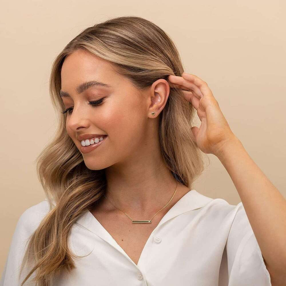 14K Plated Crystal Birthstone Bar Dainty Necklace | Gold Necklaces for Women