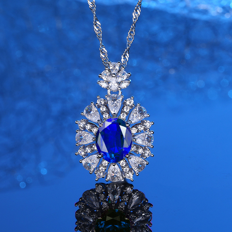 925 Sterling Silver Multi-Color Gemstone Pendant Necklace with 5A Full Diamonds for Women, Luxury Fashion Jewelry