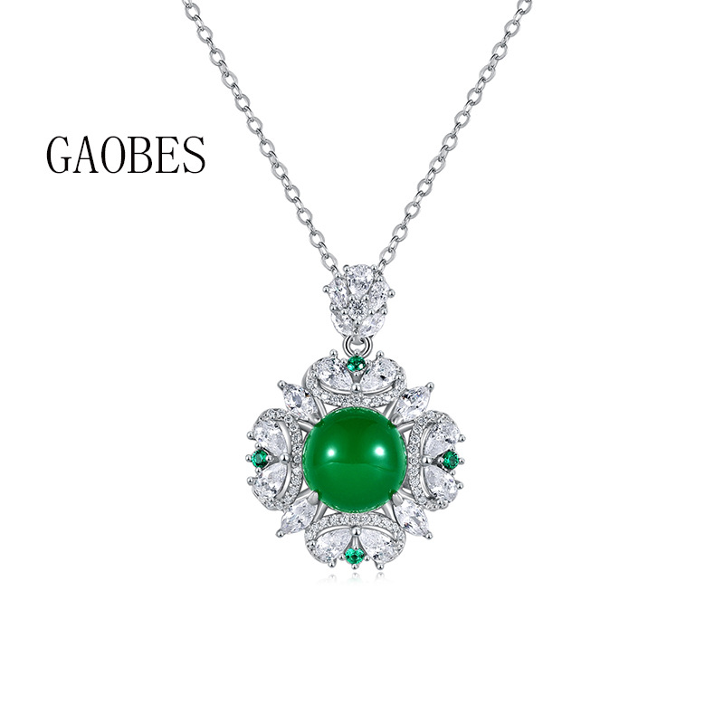 Luxury S925 Sterling Silver Jade Pendant Necklace, Vintage Green Gemstone Jewelry, Elegant Women's Necklace with Jadeite & Silver Design