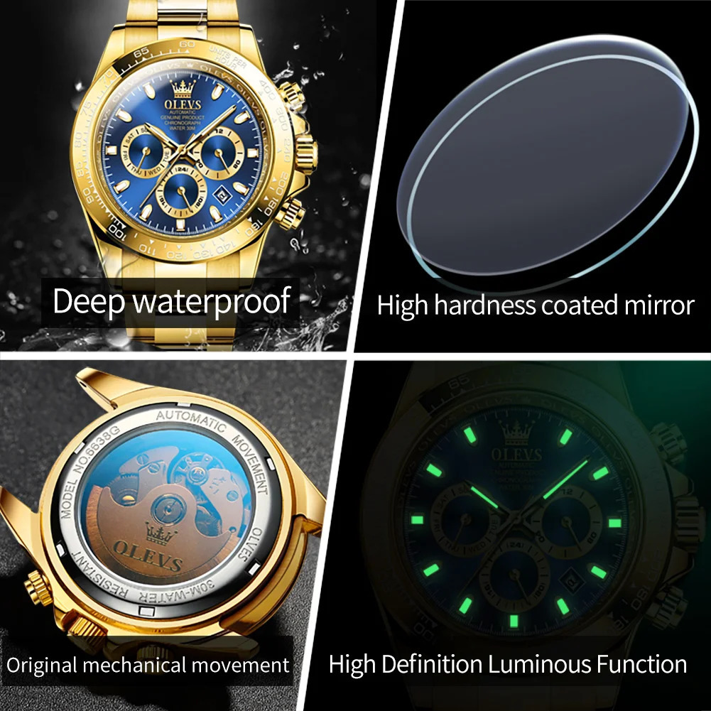 OLEVS 6638 TOP Automatic Mechanical Watch for Men Multi-function Chronograph Date Waterproof Original Watch Men 250603