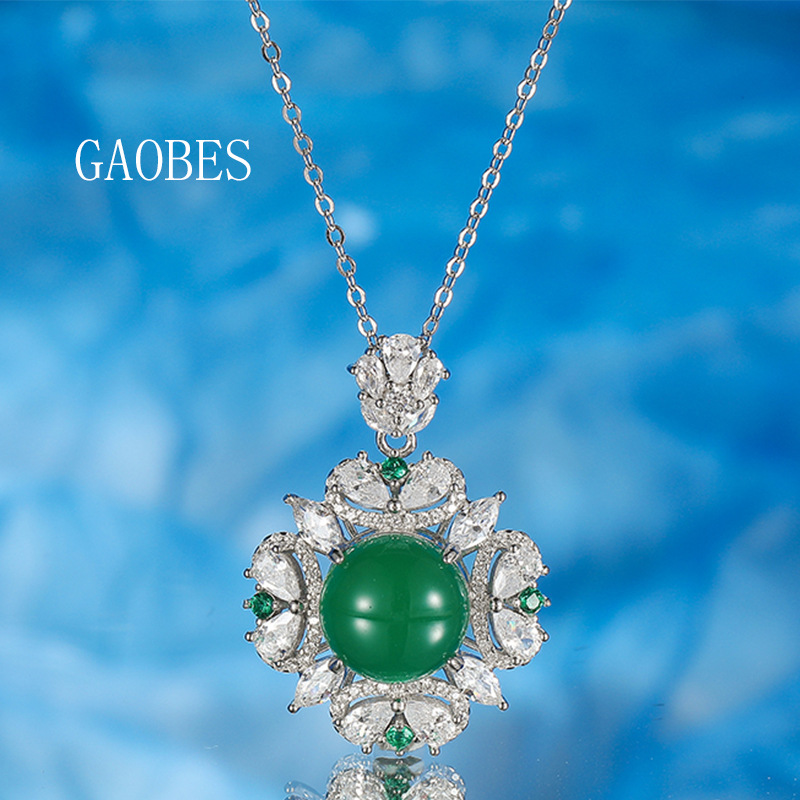 Luxury S925 Sterling Silver Jade Pendant Necklace, Vintage Green Gemstone Jewelry, Elegant Women's Necklace with Jadeite & Silver Design